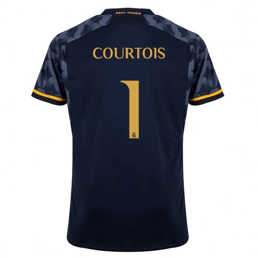 Kinder Fußball Thibaut Courtois #1 Dunkelblau Auswärtstrikot Trikot 2023/24 T-Shirt Luxemburg