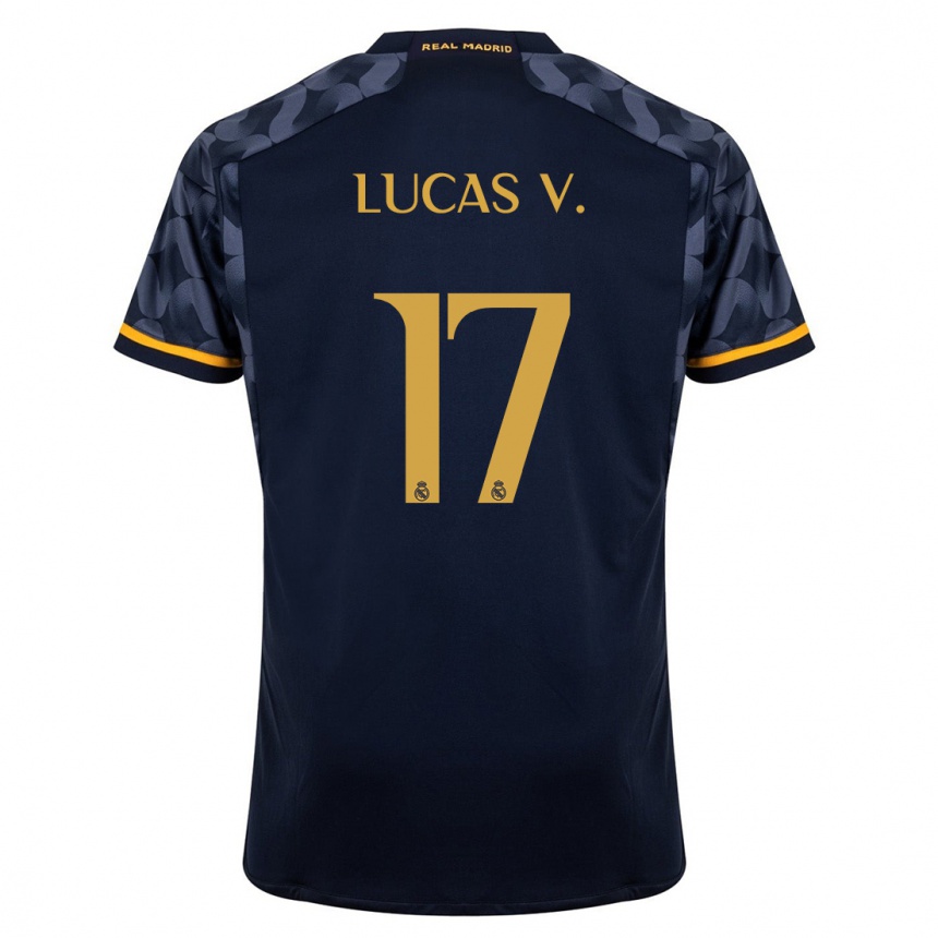 Kinder Fußball Lucas Vazquez #17 Dunkelblau Auswärtstrikot Trikot 2023/24 T-Shirt Luxemburg