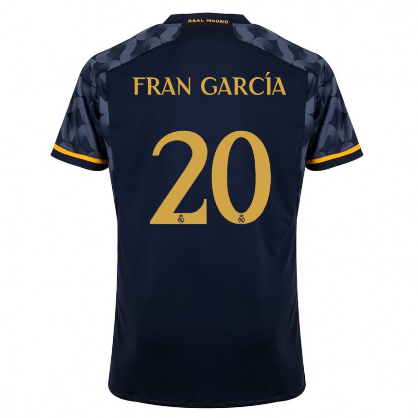 Kinder Fußball Fran García #20 Dunkelblau Auswärtstrikot Trikot 2023/24 T-Shirt Luxemburg