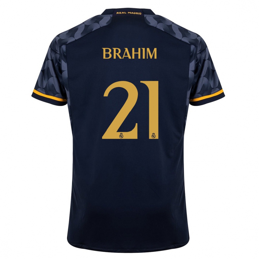 Kinder Fußball Brahim Diaz #21 Dunkelblau Auswärtstrikot Trikot 2023/24 T-Shirt Luxemburg