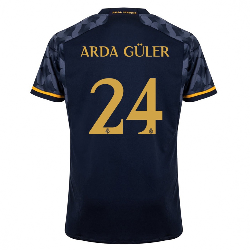 Kinder Fußball Arda Güler #24 Dunkelblau Auswärtstrikot Trikot 2023/24 T-Shirt Luxemburg