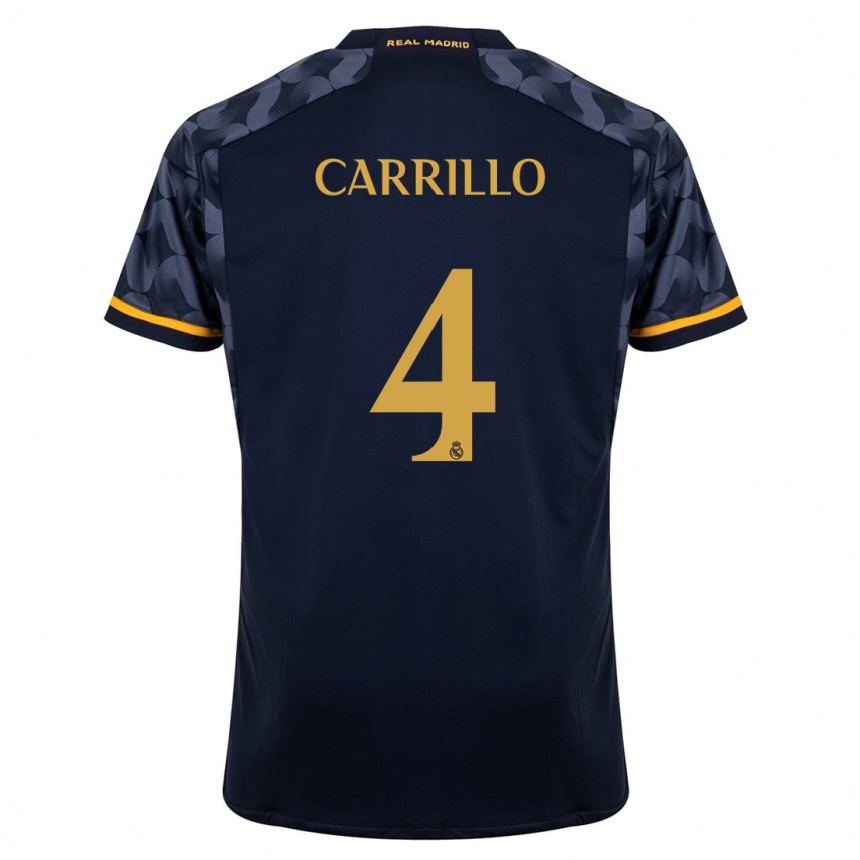 Kinder Fußball Álvaro Carrillo #4 Dunkelblau Auswärtstrikot Trikot 2023/24 T-Shirt Luxemburg