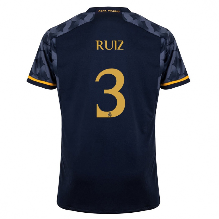 Kinder Fußball David Ruiz #3 Dunkelblau Auswärtstrikot Trikot 2023/24 T-Shirt Luxemburg