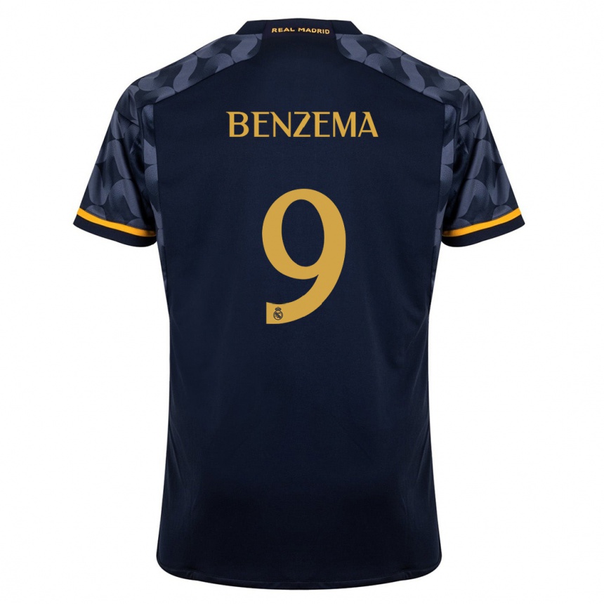 Kinder Fußball Karim Benzema #9 Dunkelblau Auswärtstrikot Trikot 2023/24 T-Shirt Luxemburg