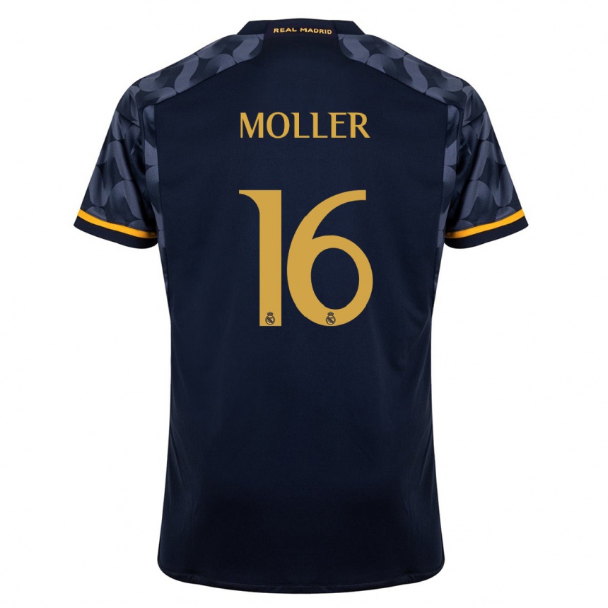 Kinder Fußball Caroline Moller #16 Dunkelblau Auswärtstrikot Trikot 2023/24 T-Shirt Luxemburg