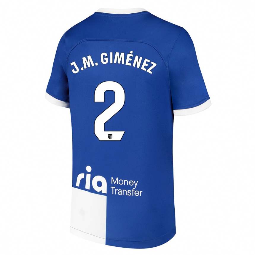 Kinder Fußball Jose Maria Gimenez #2 Blau Weiss Auswärtstrikot Trikot 2023/24 T-Shirt Luxemburg