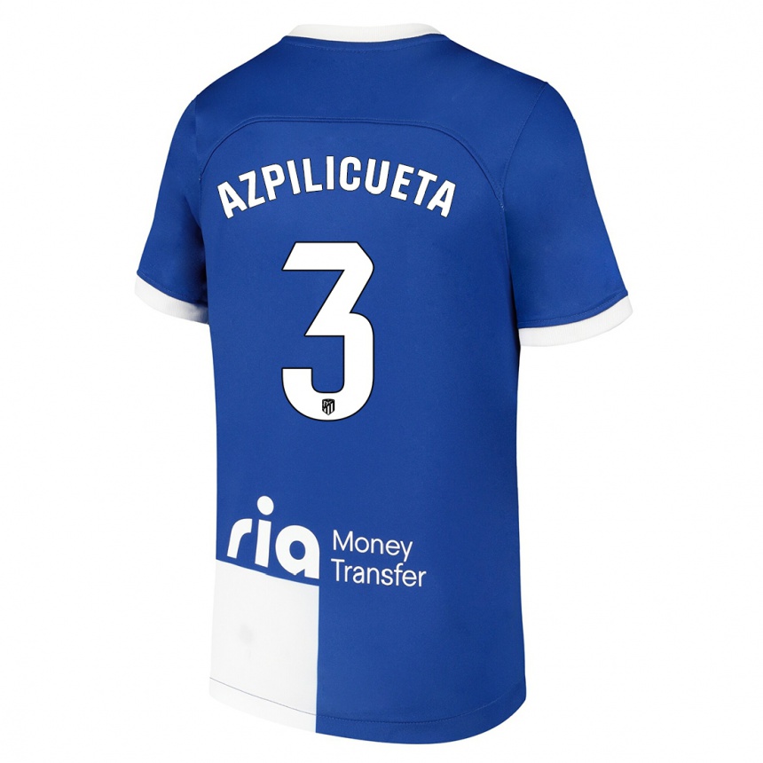 Kinder Fußball César Azpilicueta #3 Blau Weiss Auswärtstrikot Trikot 2023/24 T-Shirt Luxemburg