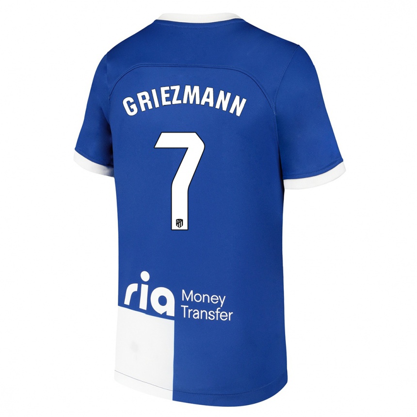 Kinder Fußball Antoine Griezmann #7 Blau Weiss Auswärtstrikot Trikot 2023/24 T-Shirt Luxemburg