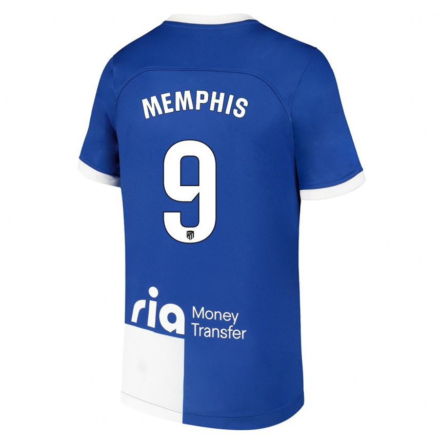 Kinder Fußball Memphis Depay #9 Blau Weiss Auswärtstrikot Trikot 2023/24 T-Shirt Luxemburg