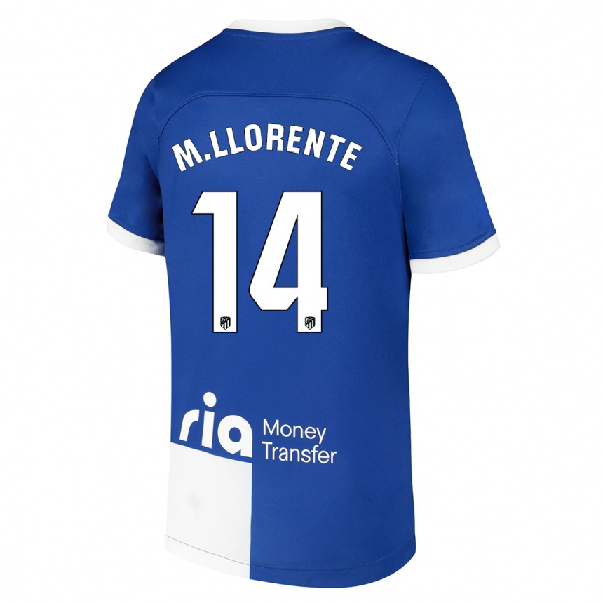 Kinder Fußball Marcos Llorente #14 Blau Weiss Auswärtstrikot Trikot 2023/24 T-Shirt Luxemburg