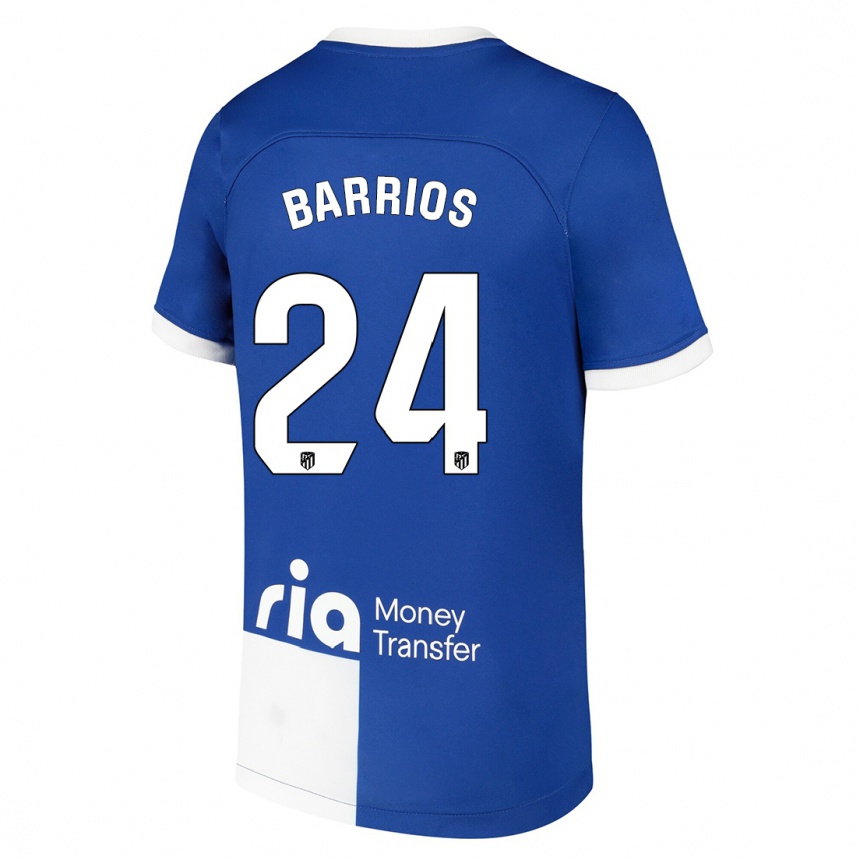 Kinder Fußball Pablo Barrios #24 Blau Weiss Auswärtstrikot Trikot 2023/24 T-Shirt Luxemburg