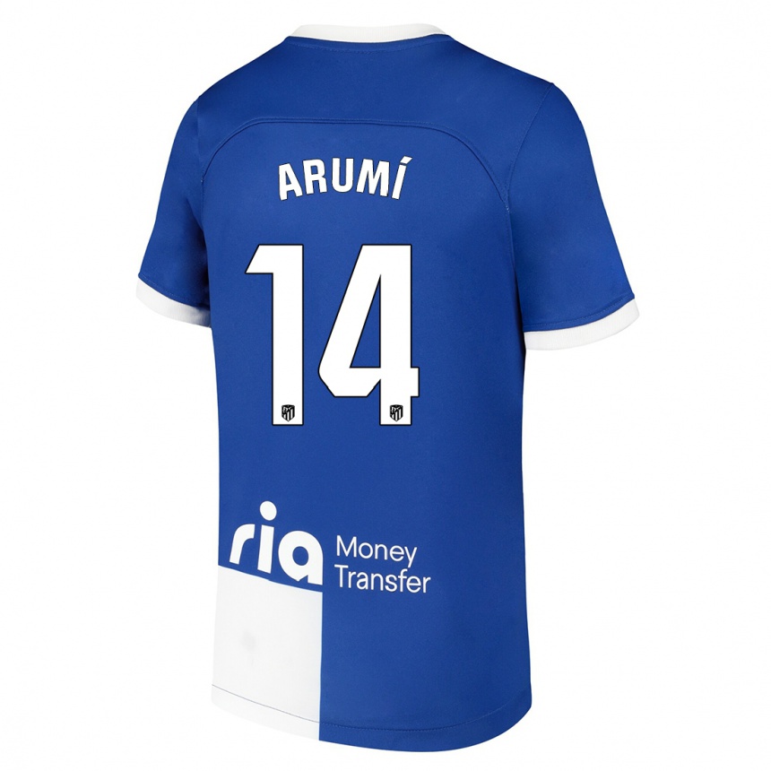 Kinder Fußball Joel Arumí #14 Blau Weiss Auswärtstrikot Trikot 2023/24 T-Shirt Luxemburg