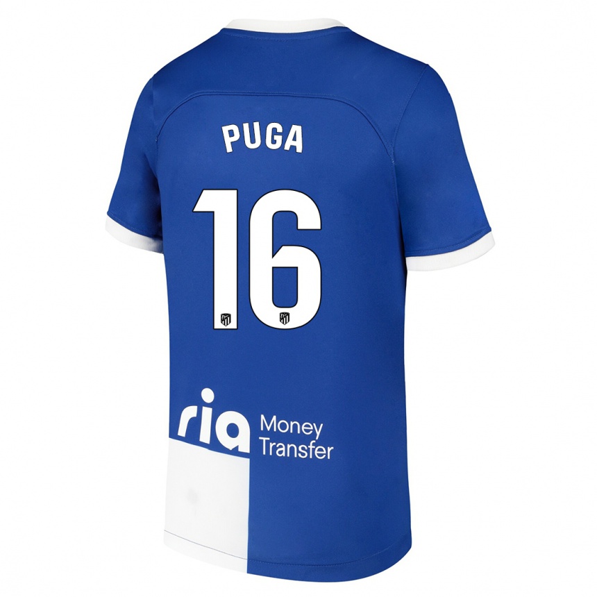 Kinder Fußball Carlos Puga #16 Blau Weiss Auswärtstrikot Trikot 2023/24 T-Shirt Luxemburg