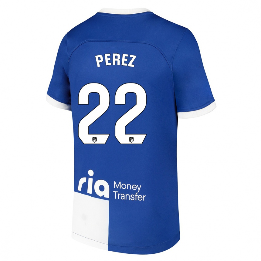 Kinder Fußball Pablo Pérez #22 Blau Weiss Auswärtstrikot Trikot 2023/24 T-Shirt Luxemburg