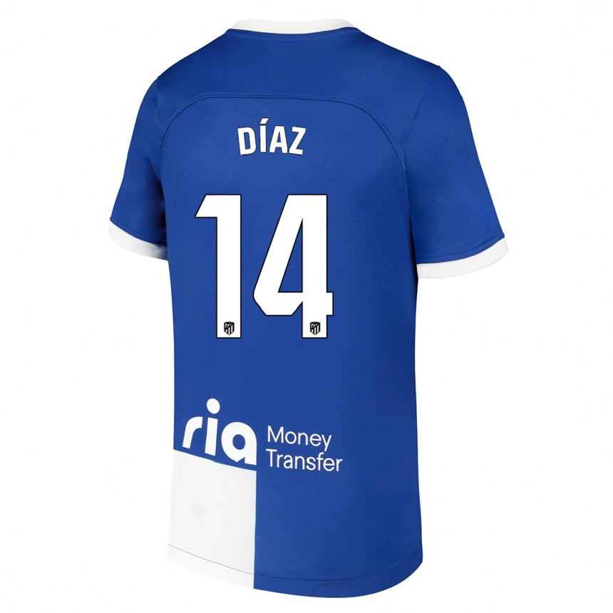 Kinder Fußball Javier Díaz #14 Blau Weiss Auswärtstrikot Trikot 2023/24 T-Shirt Luxemburg