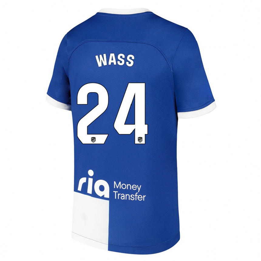 Kinder Fußball Daniel Wass #24 Blau Weiss Auswärtstrikot Trikot 2023/24 T-Shirt Luxemburg