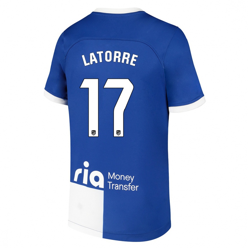 Kinder Fußball Barbara Latorre #17 Blau Weiss Auswärtstrikot Trikot 2023/24 T-Shirt Luxemburg