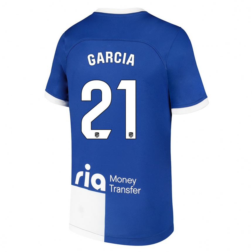 Kinder Fußball Sheila Garcia #21 Blau Weiss Auswärtstrikot Trikot 2023/24 T-Shirt Luxemburg