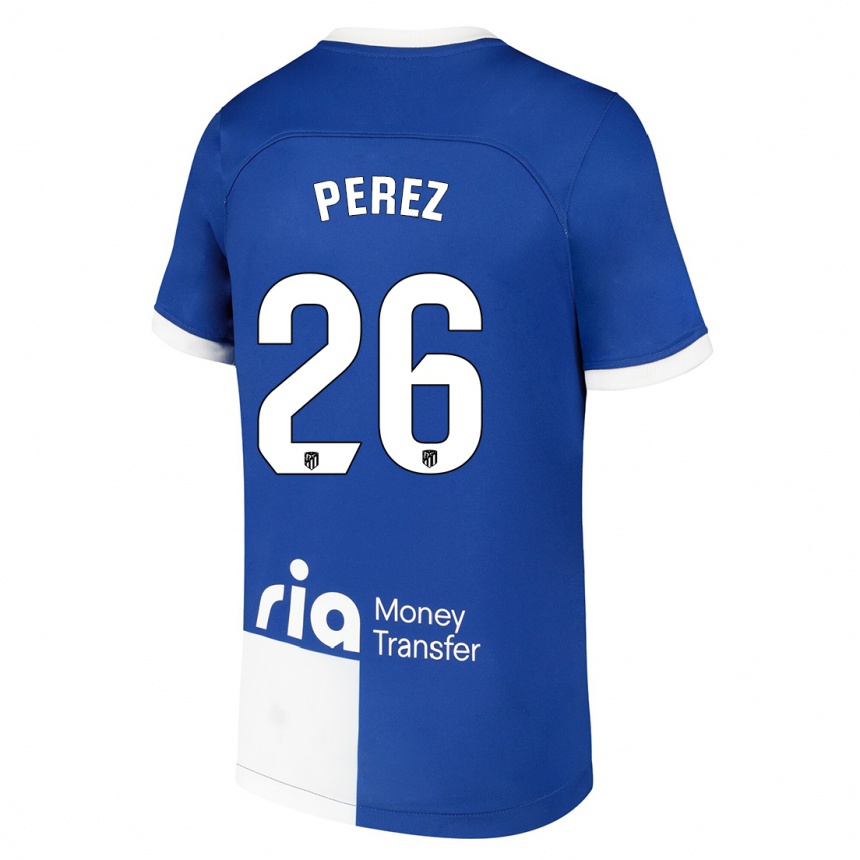 Kinder Fußball Xenia Perez #26 Blau Weiss Auswärtstrikot Trikot 2023/24 T-Shirt Luxemburg