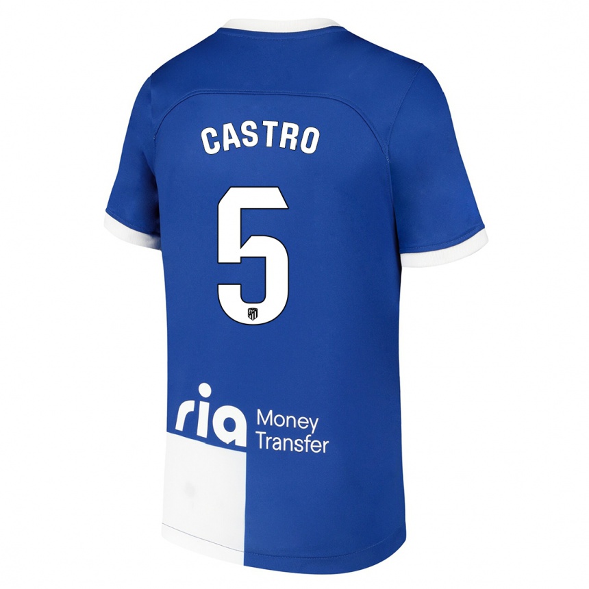 Kinder Fußball Oscar Castro #5 Blau Weiss Auswärtstrikot Trikot 2023/24 T-Shirt Luxemburg