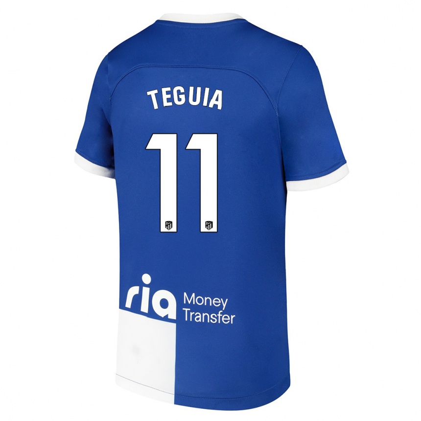 Kinder Fußball Cedric Teguia #11 Blau Weiss Auswärtstrikot Trikot 2023/24 T-Shirt Luxemburg