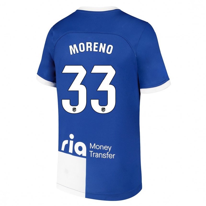 Kinder Fußball Alberto Moreno #33 Blau Weiss Auswärtstrikot Trikot 2023/24 T-Shirt Luxemburg