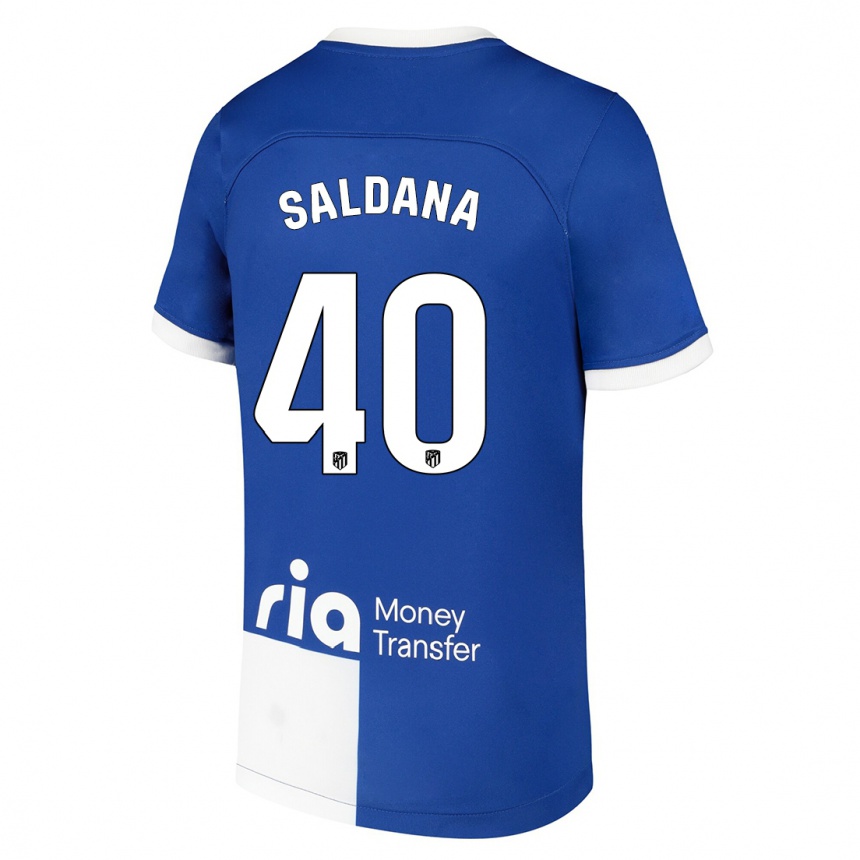 Kinder Fußball Jose Saldana #40 Blau Weiss Auswärtstrikot Trikot 2023/24 T-Shirt Luxemburg