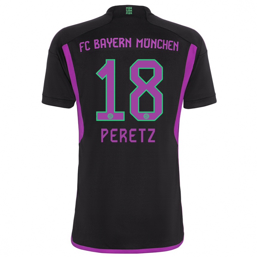 Kinder Fußball Daniel Peretz #18 Schwarz Auswärtstrikot Trikot 2023/24 T-Shirt Luxemburg