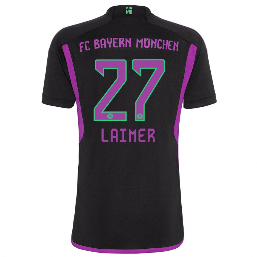 Kinder Fußball Konrad Laimer #27 Schwarz Auswärtstrikot Trikot 2023/24 T-Shirt Luxemburg