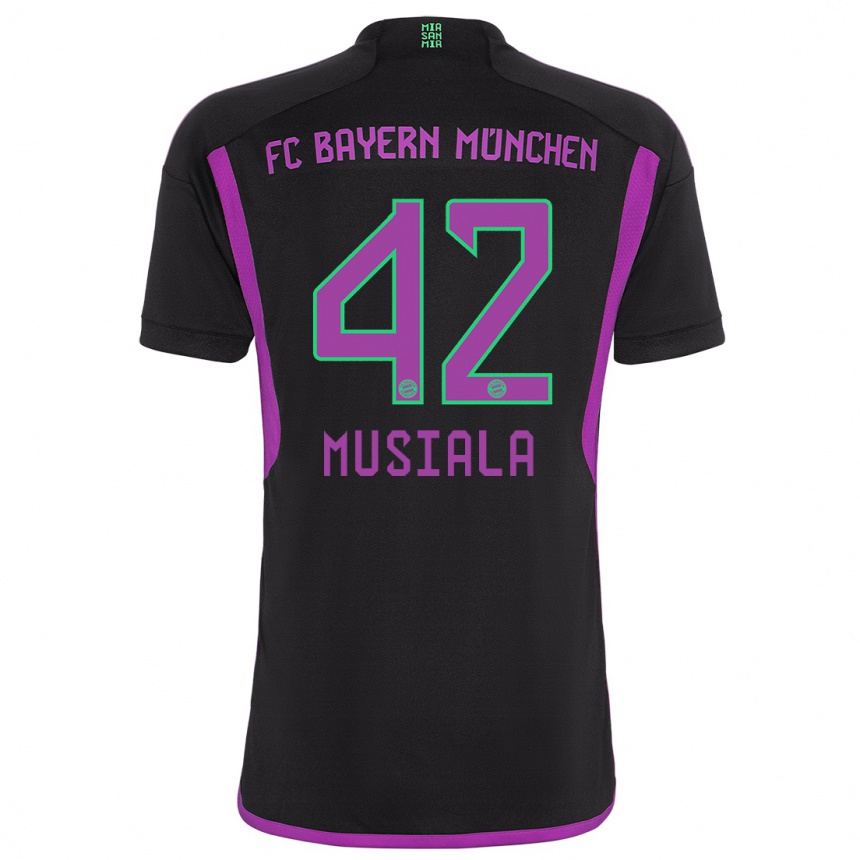 Kinder Fußball Jamal Musiala #42 Schwarz Auswärtstrikot Trikot 2023/24 T-Shirt Luxemburg
