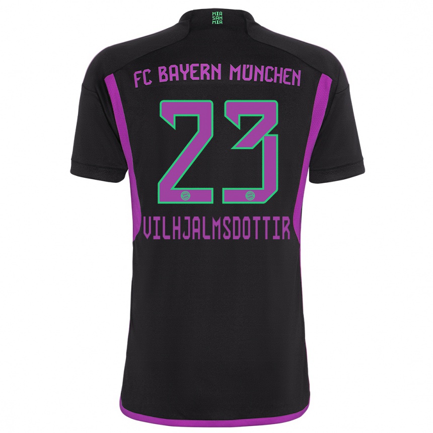 Kinder Fußball Karolina Lea Vilhjalmsdottir #23 Schwarz Auswärtstrikot Trikot 2023/24 T-Shirt Luxemburg