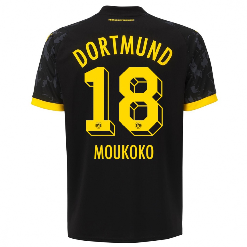Kinder Fußball Youssoufa Moukoko #18 Schwarz Auswärtstrikot Trikot 2023/24 T-Shirt Luxemburg