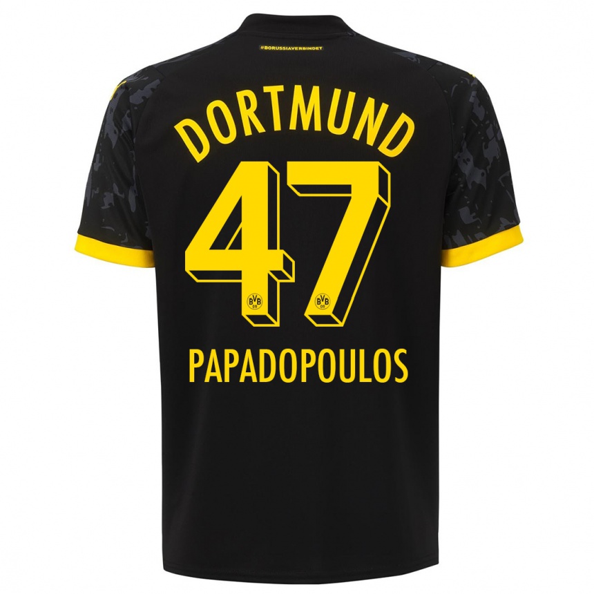 Kinder Fußball Antonios Papadopoulos #47 Schwarz Auswärtstrikot Trikot 2023/24 T-Shirt Luxemburg