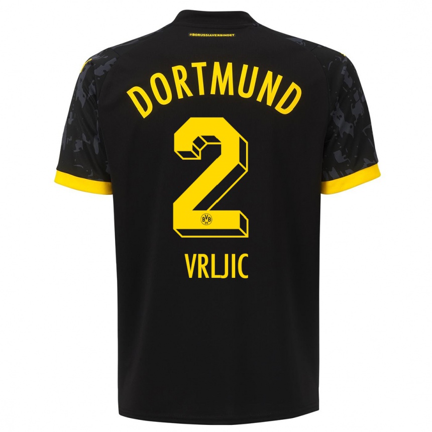 Kinder Fußball Daniel Vrljic #2 Schwarz Auswärtstrikot Trikot 2023/24 T-Shirt Luxemburg