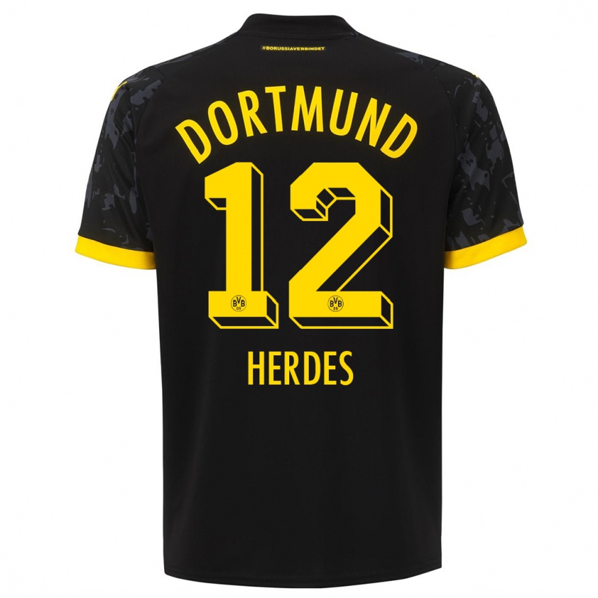 Kinder Fußball Leon Herdes #12 Schwarz Auswärtstrikot Trikot 2023/24 T-Shirt Luxemburg