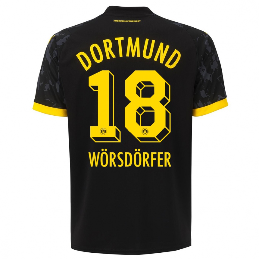 Kinder Fußball Len Wörsdörfer #18 Schwarz Auswärtstrikot Trikot 2023/24 T-Shirt Luxemburg