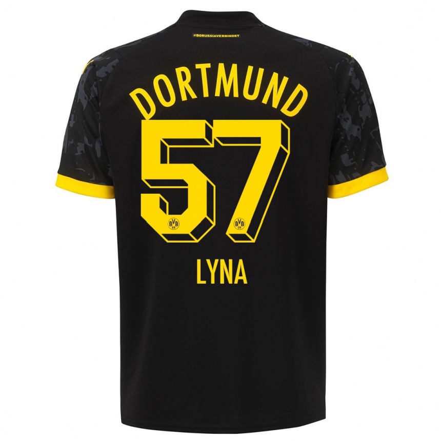 Kinder Fußball Schwarz Lyna #57 Schwarz Auswärtstrikot Trikot 2023/24 T-Shirt Luxemburg