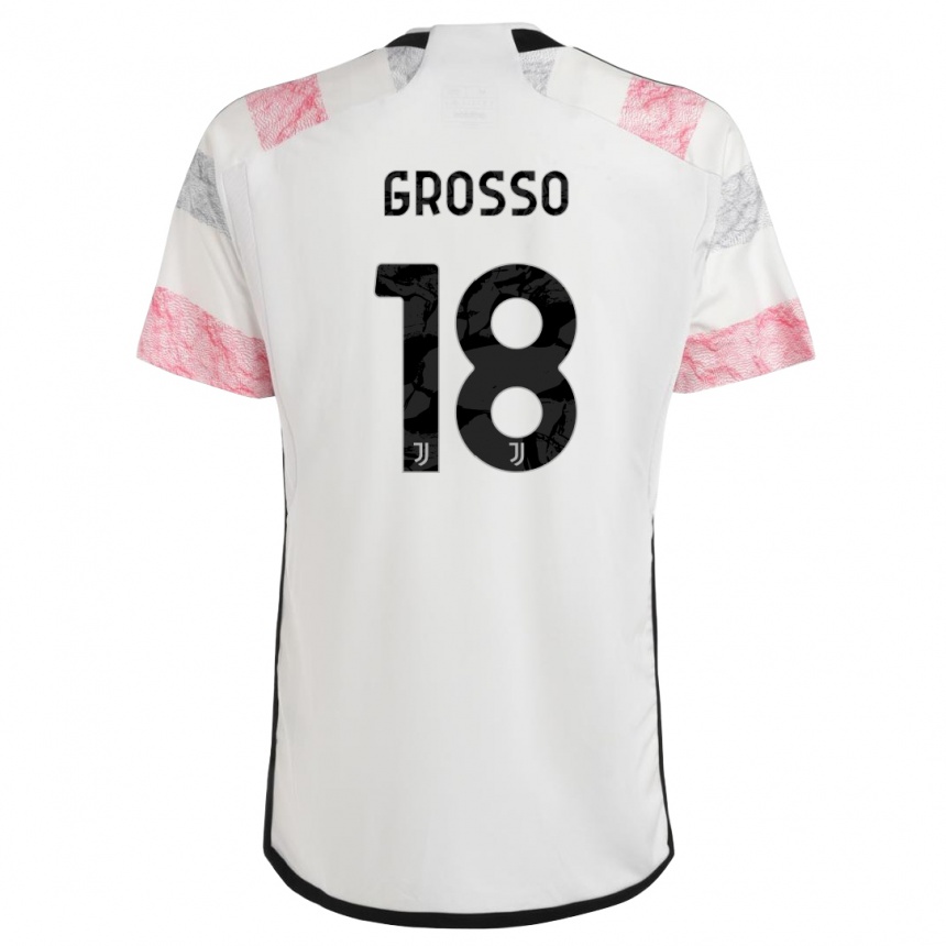 Kinder Fußball Filippo Grosso #18 Weiß Rosa Auswärtstrikot Trikot 2023/24 T-Shirt Luxemburg