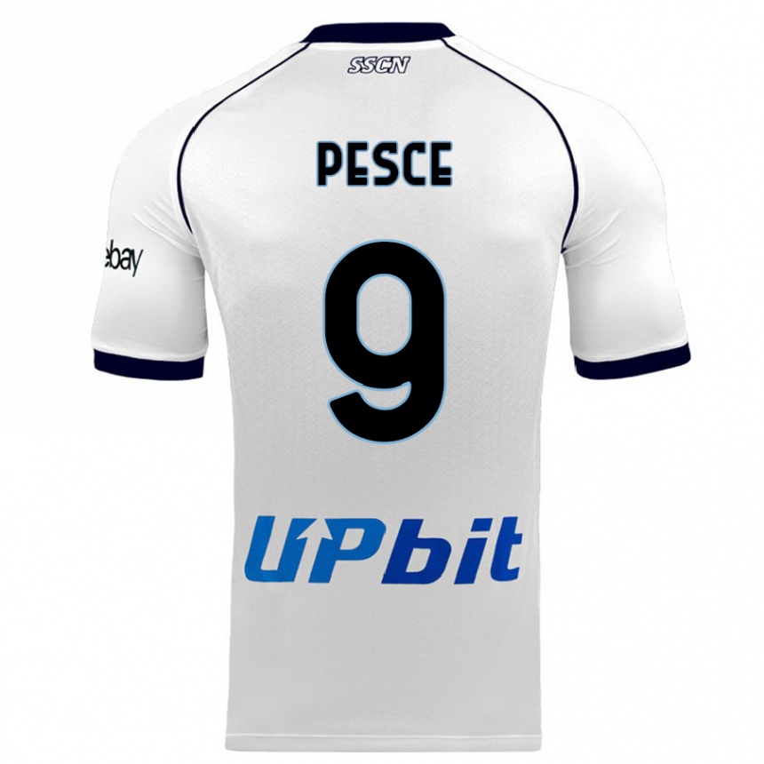 Kinder Fußball Antonio Pesce #9 Weiß Auswärtstrikot Trikot 2023/24 T-Shirt Luxemburg