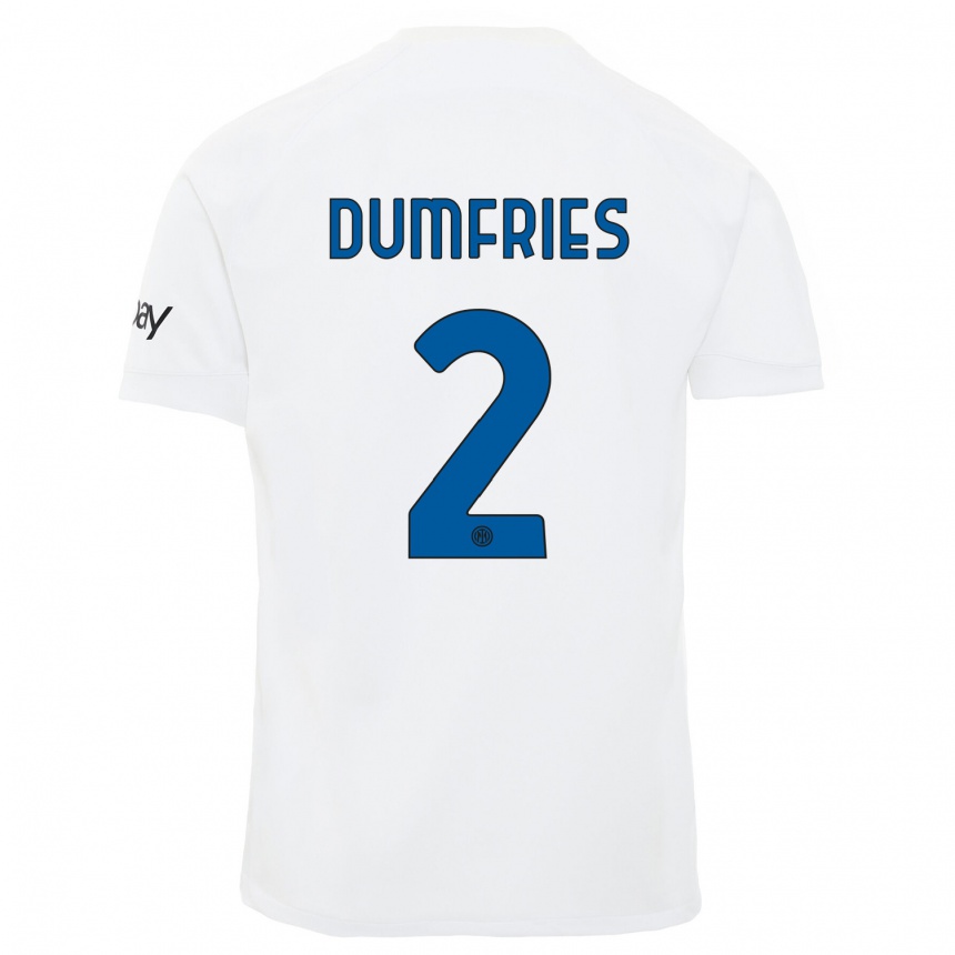 Kinder Fußball Denzel Dumfries #2 Weiß Auswärtstrikot Trikot 2023/24 T-Shirt Luxemburg