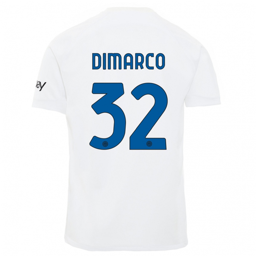 Kinder Fußball Federico Dimarco #32 Weiß Auswärtstrikot Trikot 2023/24 T-Shirt Luxemburg