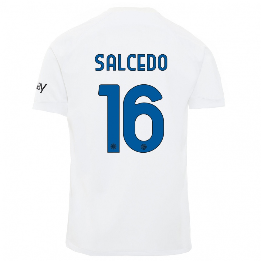 Kinder Fußball Eddie Salcedo #16 Weiß Auswärtstrikot Trikot 2023/24 T-Shirt Luxemburg