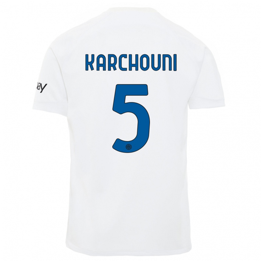 Kinder Fußball Ghoutia Karchouni #5 Weiß Auswärtstrikot Trikot 2023/24 T-Shirt Luxemburg
