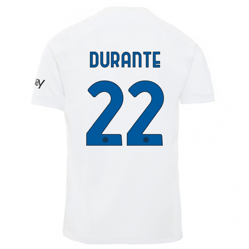 Kinder Fußball Francesca Durante #22 Weiß Auswärtstrikot Trikot 2023/24 T-Shirt Luxemburg