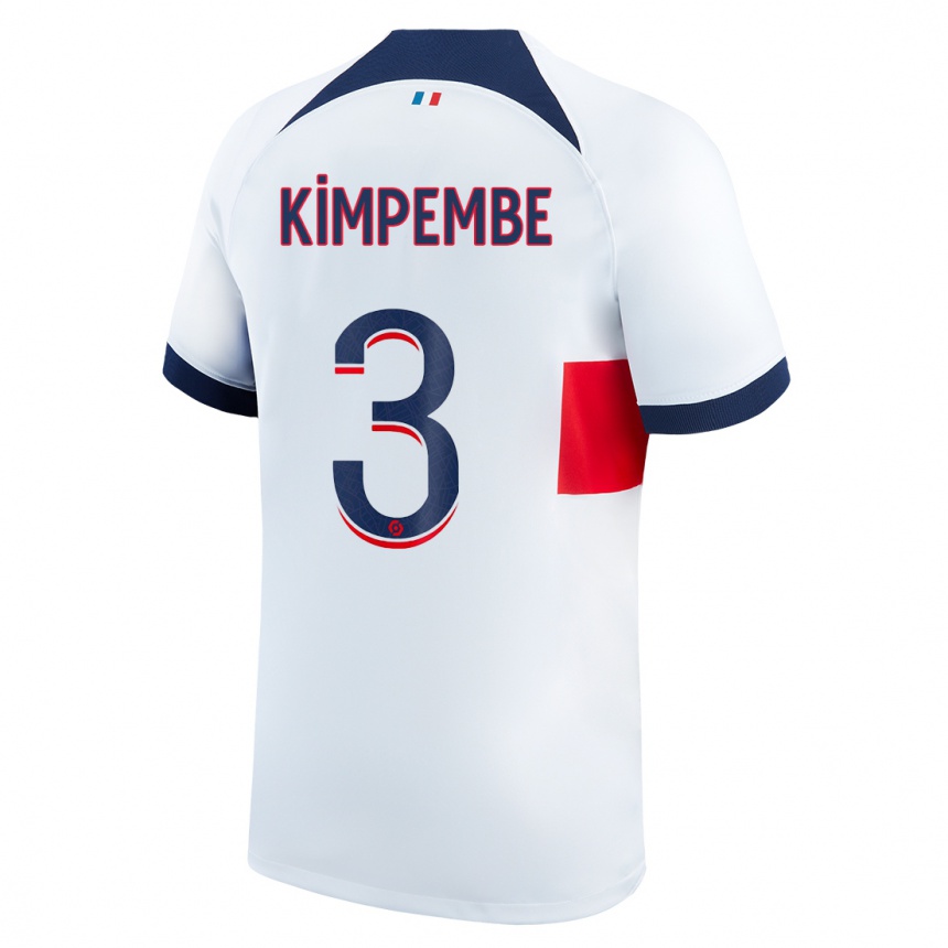 Kinder Fußball Presnel Kimpembe #3 Weiß Auswärtstrikot Trikot 2023/24 T-Shirt Luxemburg