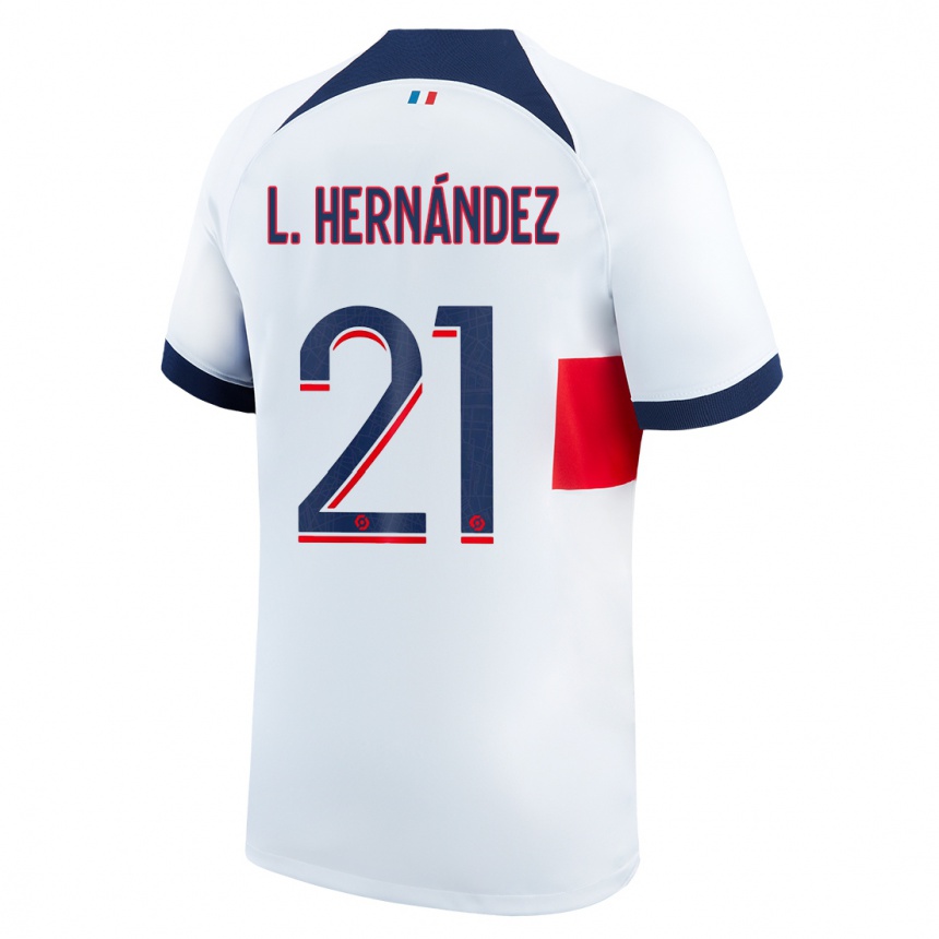 Kinder Fußball Lucas Hernandez #21 Weiß Auswärtstrikot Trikot 2023/24 T-Shirt Luxemburg