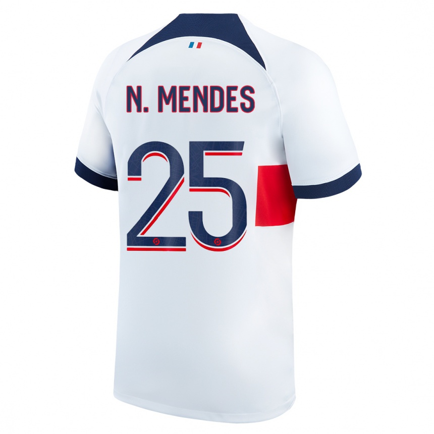 Kinder Fußball Nuno Mendes #25 Weiß Auswärtstrikot Trikot 2023/24 T-Shirt Luxemburg