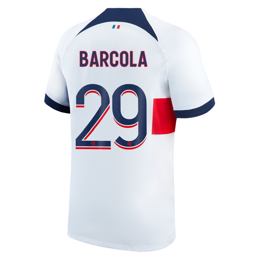 Kinder Fußball Bradley Barcola #29 Weiß Auswärtstrikot Trikot 2023/24 T-Shirt Luxemburg