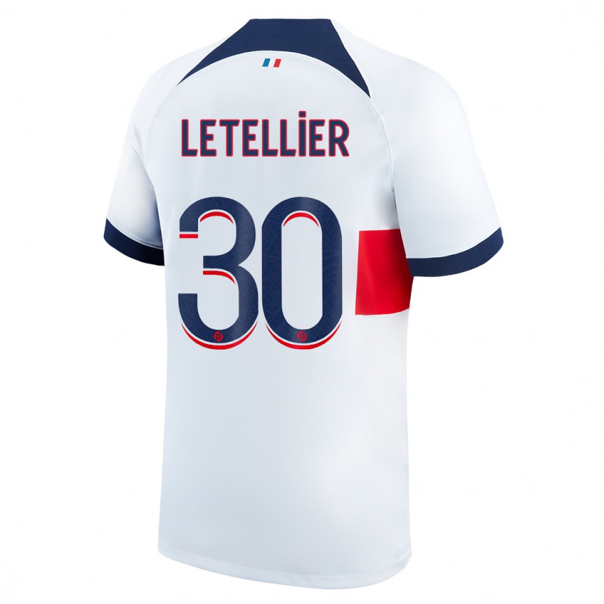 Kinder Fußball Alexandre Letellier #30 Weiß Auswärtstrikot Trikot 2023/24 T-Shirt Luxemburg