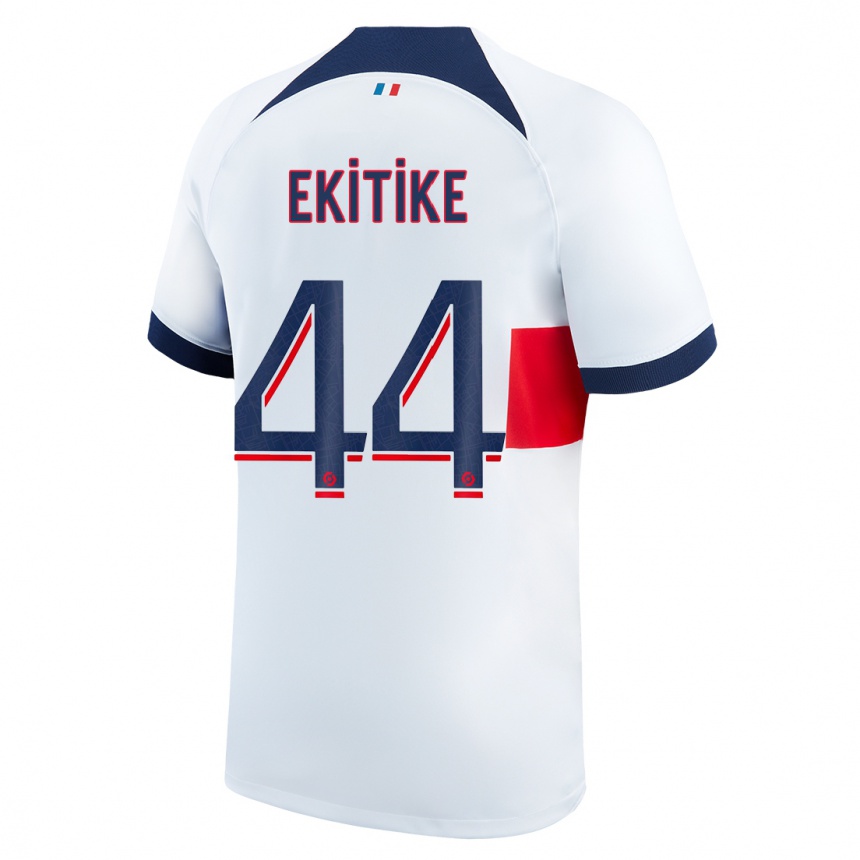 Kinder Fußball Hugo Ekitike #44 Weiß Auswärtstrikot Trikot 2023/24 T-Shirt Luxemburg